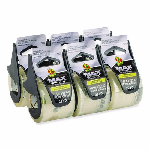 Duck® MAX Packaging Tape with Dispenser, 1.5" Core, 1.88" x 22 yds, Crystal Clear, 6/Box