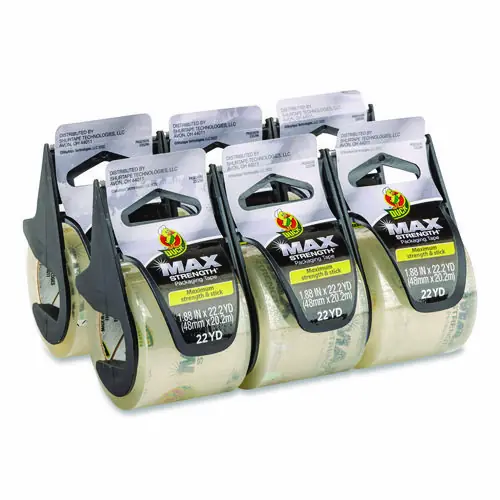 Duck® MAX Packaging Tape with Dispenser, Crystal Clear, 1.88" x 22 yds, 6/Pack