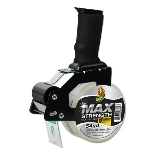 Duck® MAX Packaging Tape with Pistol Grip Dispenser, Crystal Clear, 1.88" x 54.6 yds, 3" Core