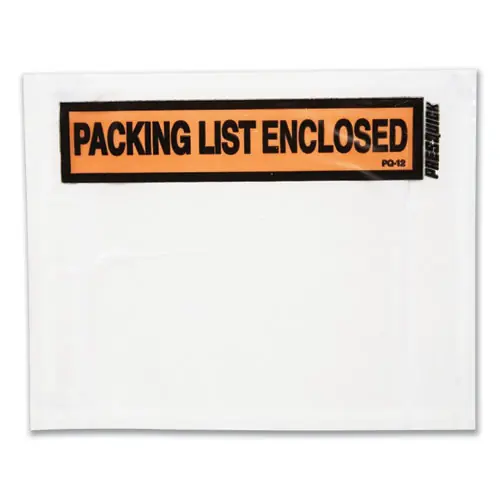Duck® Packing List Envelopes, Top-Print Front: Packing List/Invoice Enclosed, 4.5 x 5.5, Clear/Orange, 500/Box