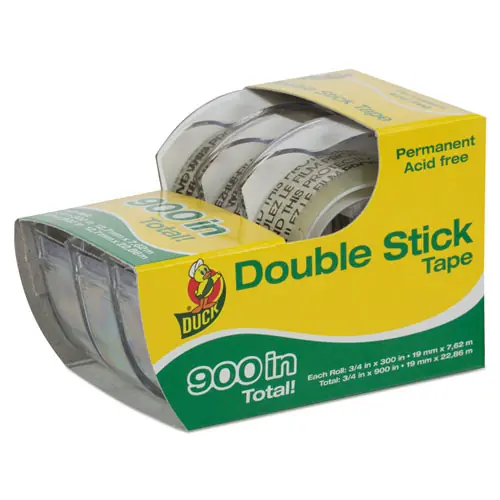 Duck® Permanent Double-Stick Tape with Dispenser, 0.5" x 25 ft, Clear, 3/Pack