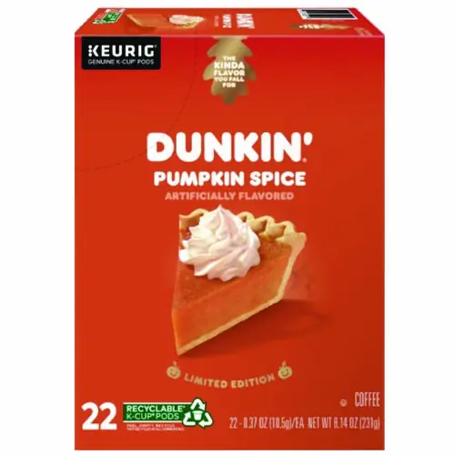 Dunkin'® K-Cup Pods, Pumpkin Spice, 22/Box