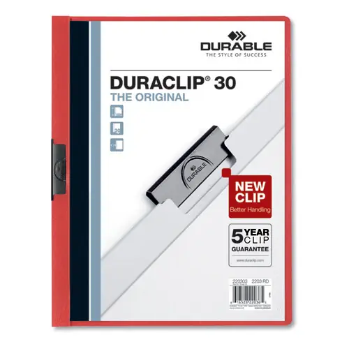 Durable® DuraClip Report Cover, Clip Fastener, 8.5 x 11, Clear/Red, 25/Box