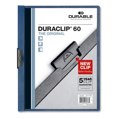 Durable® DuraClip Report Cover, Clip Fastener, 8.5 x 11, Clear/Dark Blue, 25/Box