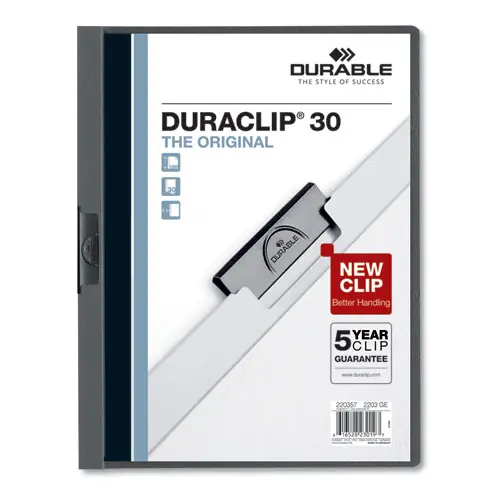 Durable® DuraClip Report Cover, Clip Fastener, 8.5 x 11, Clear/Graphite, 25/Box
