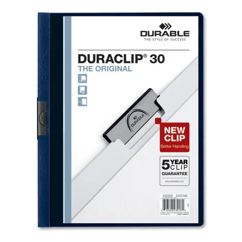 Durable® DuraClip Report Cover, Clip Fastener, 8.5 x 11, Clear/Navy, 25/Box