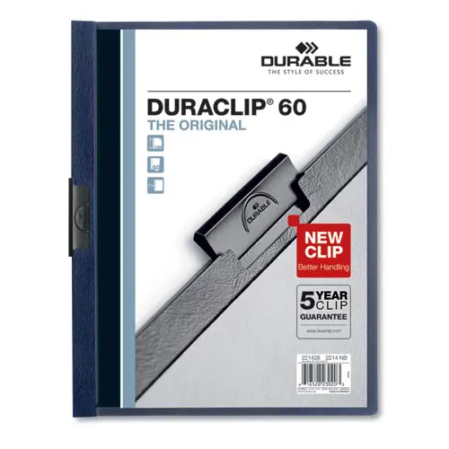 Durable® DuraClip Report Cover with Clip Fastener, Clear/Navy, 8.5 x 11, 25/Box