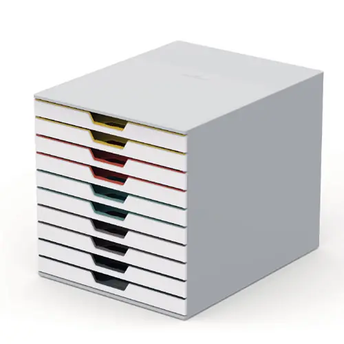 Durable® VARICOLOR Stackable Plastic Drawer Box, 10 Drawers, White