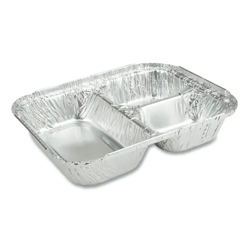 Durable Packaging 3-Compartment Oblong Aluminum Foil Container, 23 oz, Silver, 500/Carton