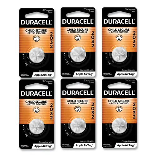 Duracell® Lithium Coin Batteries With Bitterant, 2032, 6/Box