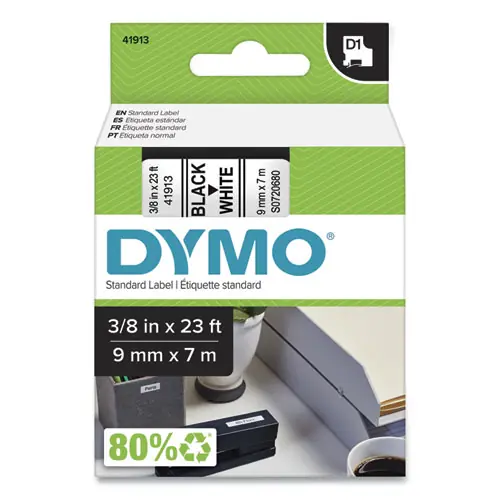 DYMO® D1 High-Performance Polyester Removable Label Tape, Black on White, 0.37" x 23 ft