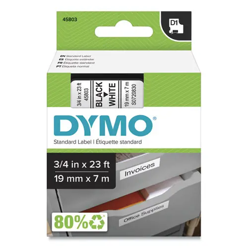 DYMO® D1 High-Performance Polyester Removable Label Tape, Black on White, 0.75" x 23 ft