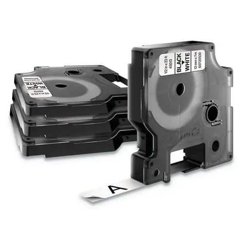 DYMO® D1 Standard Labels, 0.5" x 23 ft, Black Print on White Tape, 4/Pack