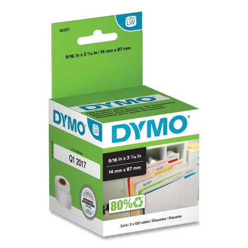 DYMO® LabelWriter 1-UP File Folder Labels, White, 130 Labels/Roll, 2 Rolls/Pack