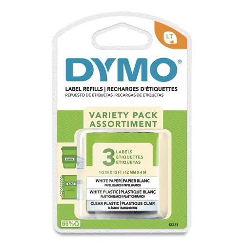 DYMO® LetraTag Paper/Plastic Label Tape Value Pack, Assorted, 3/Pack