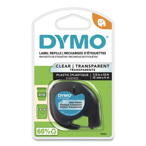 DYMO® LetraTag Plastic Label Tape Cassette, 0.5" x 13 ft, Clear