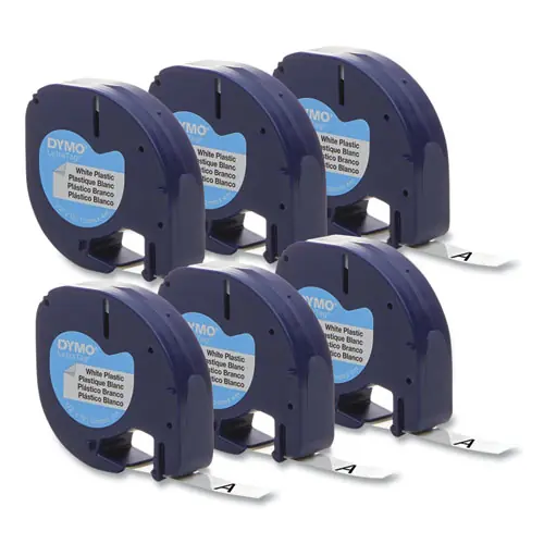 DYMO® LetraTag Plastic Label Tape Cassette, 0.5" x 13 ft, White, 6/Pack