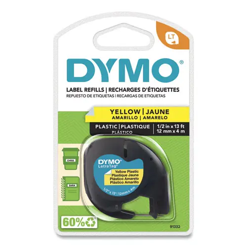 DYMO® LetraTag Plastic Label Tape Cassette, Yellow, 0.5" x 13 ft
