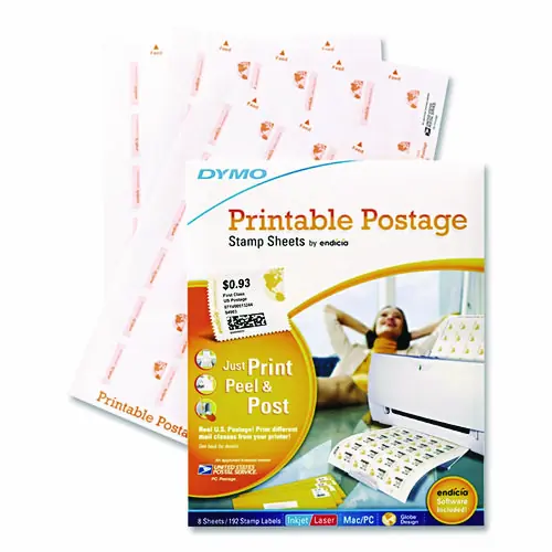 DYMO® Printable Postage Stamp Sheets, White, 24 Labels/Sheet, 8 Sheets, 192 Labels/Pack