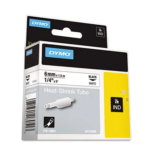 DYMO® Rhino Heat Shrink Tubes Industrial Label Tape, 0.25" x 5 ft, White/Black Print
