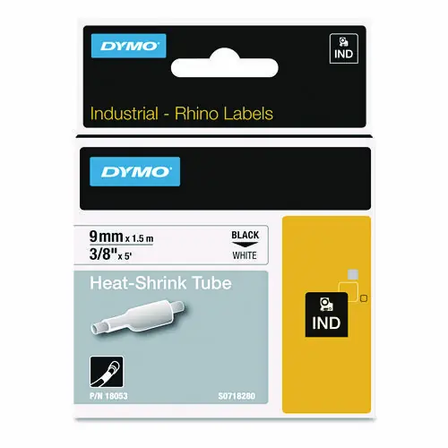 DYMO® Rhino Heat Shrink Tubes Industrial Label Tape, 0.37" x 5 ft, White/Black Print