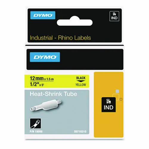 DYMO® Rhino Heat Shrink Tubes Industrial Label Tape, 0.5" x 5 ft, White/Black Print