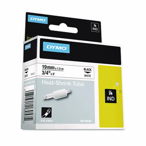 DYMO® Rhino Heat Shrink Tubes Industrial Label Tape, 0.75" x 5 ft, White/Black Print