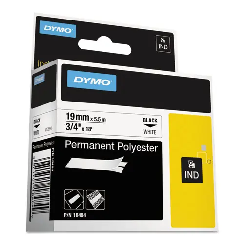 DYMO® Rhino Permanent Poly Industrial Label Tape, 0.75" x 18 ft, White/Black Print