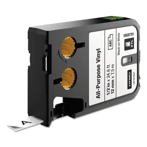 DYMO® XTL All-Purpose Vinyl Labels, 0.5" x 24.6 ft, White/Black Print