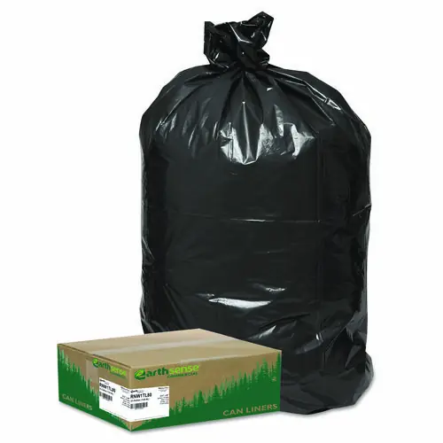 Earthsense® Commercial Linear Low Density Large Trash and Yard Bags, Open-Face, 33 gal, 0.9 mil, 32.5" x 40", Black, 80/Carton