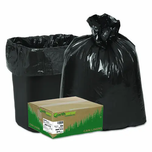 Earthsense® Commercial Linear Low Density Recycled Can Liners, 16 gal, Black, 25 Bags/Roll, 20 Rolls/Carton