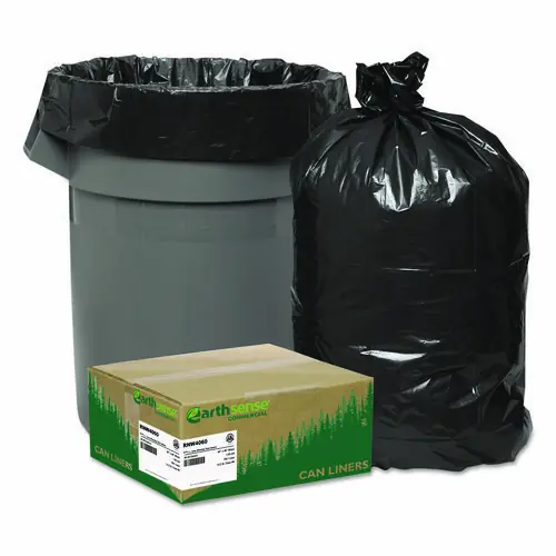 Earthsense® Commercial Linear Low Density Recycled Can Liners, 33 gal, 1.65 mil, 33" x 39", Black