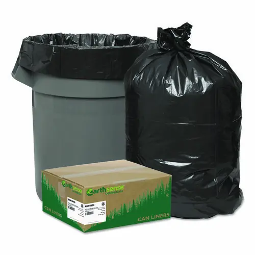 Earthsense® Commercial Linear Low Density Recycled Can Liners, 45 gal, 1.25 mil, 40" x 46", Black