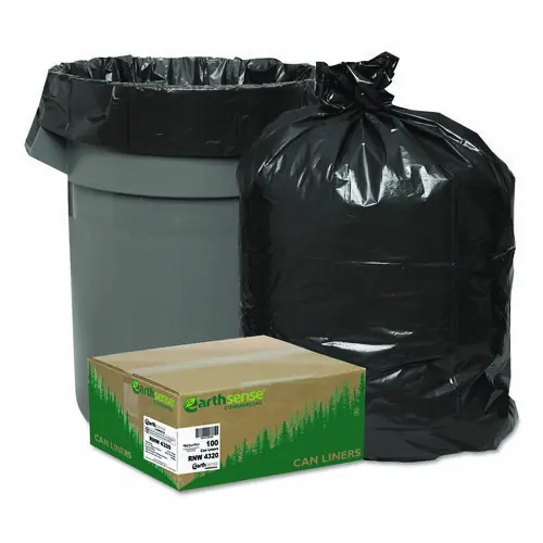 Earthsense® Commercial Linear Low Density Recycled Can Liners, 56 gal, 2 mil, 43" x 47", Black