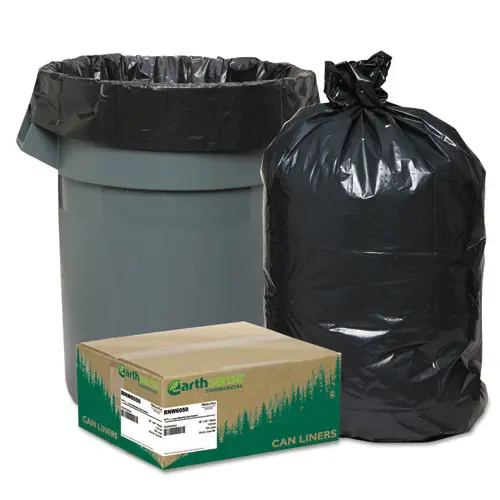 Earthsense® Commercial Linear Low Density Recycled Can Liners, 60 gal, 1.25 mil, 38" x 58", Black