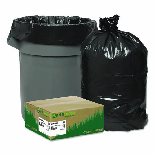 Earthsense® Commercial Linear Low Density Recycled Can Liners, 60 gal, Black, 100 Bags/Carton