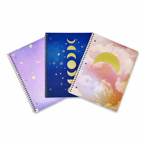 Eccolo Celestial Body Spiral Notebook, 1-Subject, College Ruled, 80 Sheets, 11 x 8.5 Inches, Assorted Designs, 3-Pack