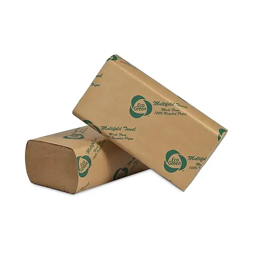 Eco Green® Recycled Multifold Paper Towels, 1-Ply, 9.5" x 9.5", Natural Kraft, 250 Towels/Pack, 16 Packs/Carton