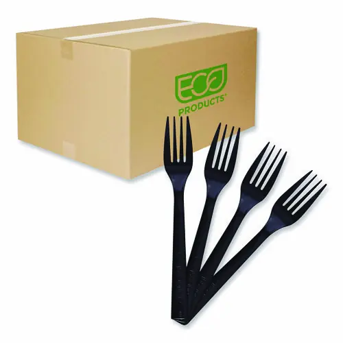Eco-Products® 100% Recycled Content Cutlery, Fork, Plastic, Black, 50/Pack, 20 Packs/Carton