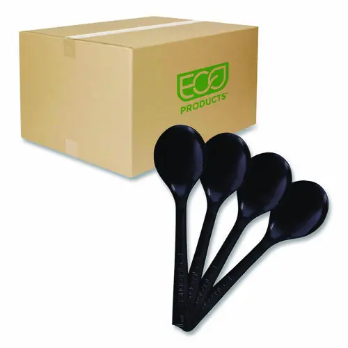 Eco-Products® 100% Recycled Content Cutlery, Soup Spoon, Plastic, Black, 50/Pack, 20 Packs/Carton