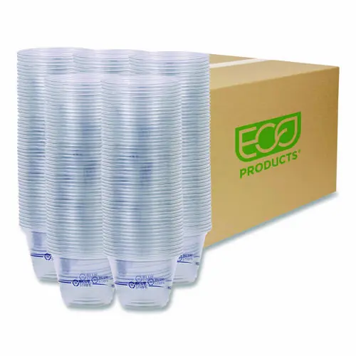 Eco-Products® BlueStripe 25% Recycled Content Cold Cups, 9 oz, Plastic, Clear/Blue, 50/Pack, 20 Packs/Carton