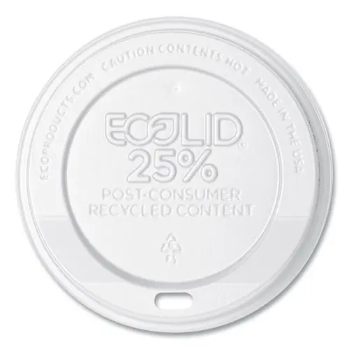 Eco-Products® EcoLid 25% Recycled Content Hot Cup Lid, Fits 10 oz to 20 oz Hot Cups, Plastic, White