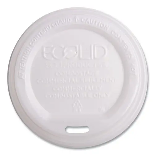 Eco-Products® EcoLid Renewable/Compostable Hot Cup Lids, Fits 10 oz to 20 oz Hot Cups, Plastic, White