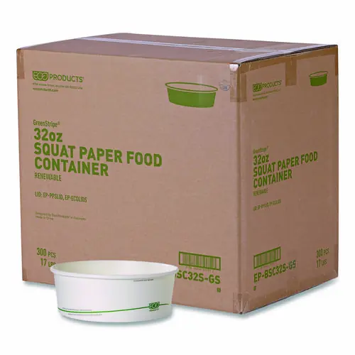 Eco-Products® GreenStripe Paper Food Containers, White, 32 oz, 300/Carton