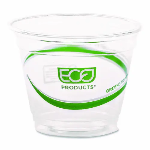 Eco-Products® GreenStripe Renewable and Compostable Cold Cups, 9 oz, Clear, 1000 Cups/Carton