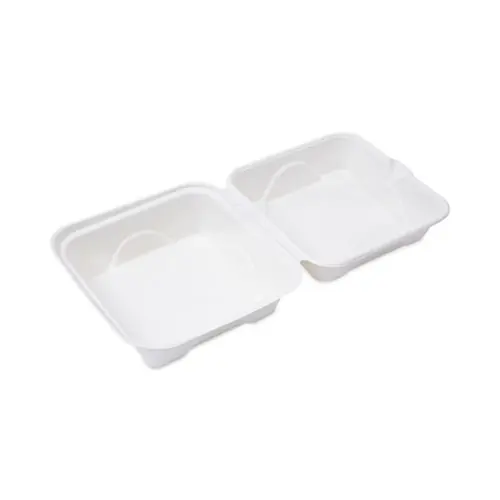 Eco-Products® Molded Fiber Hinged Clamshell Containers, 6 x 6 x 3, White, Sugarcane, 50/Pack, 10 Packs/Carton