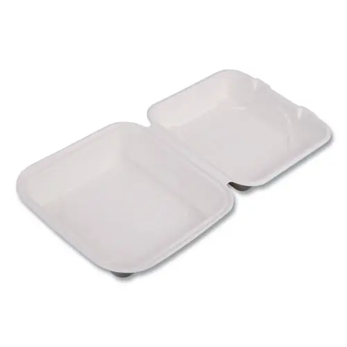 Eco-Products® Molded Fiber Hinged Clamshell Containers, White, Sugarcane, 200/Carton