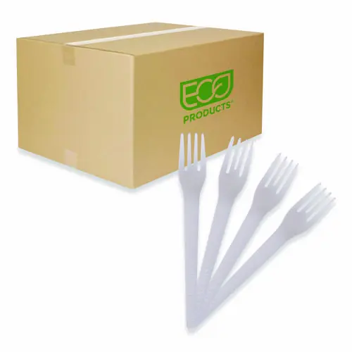 Eco-Products® Plantware Compostable Cutlery, Fork, Plastic, Pearl White - 50/Pack, 20 Packs/Carton