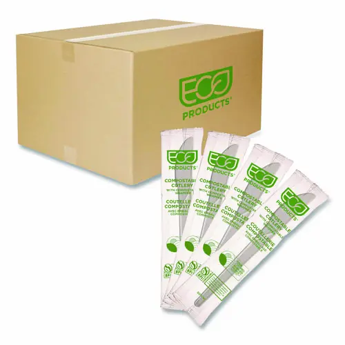 Eco-Products® Plantware Compostable Cutlery, Knife, White, 1,000/Carton