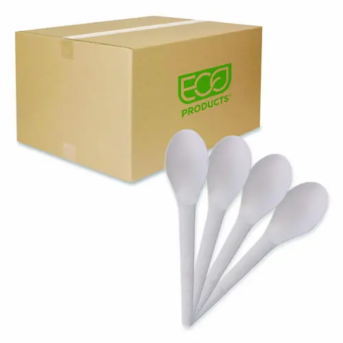 Eco-Products® Plantware Compostable Cutlery, Spoon, Plastic, Pearl White, 50/Pack, 20 Pack/Carton